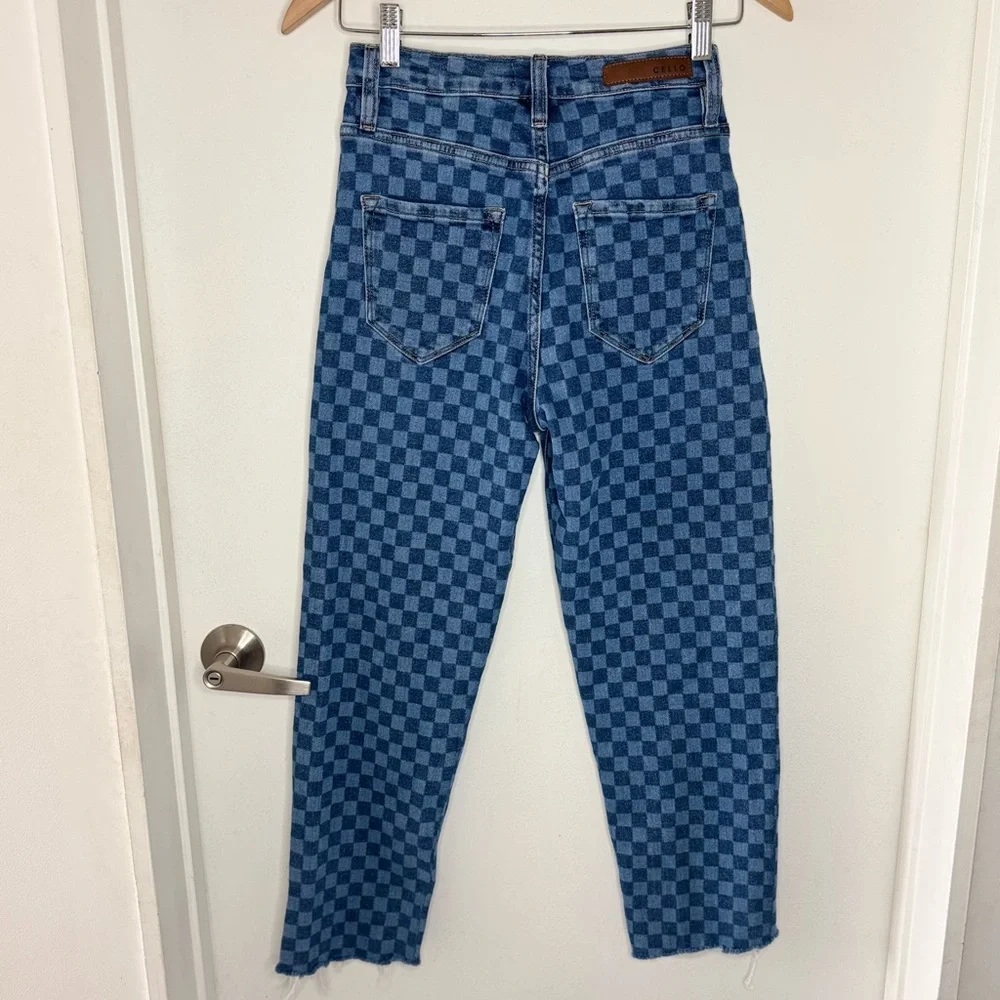 CELLO Checkerboard Blue Denim Jeans Women’s Small 25 Or 2
